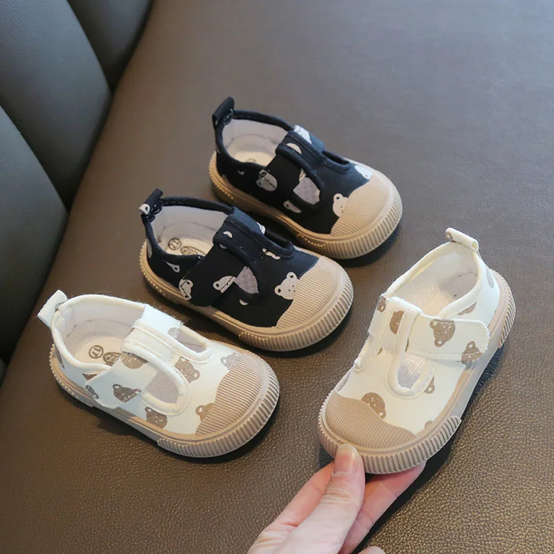 Kids'Casual Shoes Toddler Stamp Solid Color Autumn Flat Shoes For Baby Anti-slip Breathable Soft Bottom White Black Size 17-28