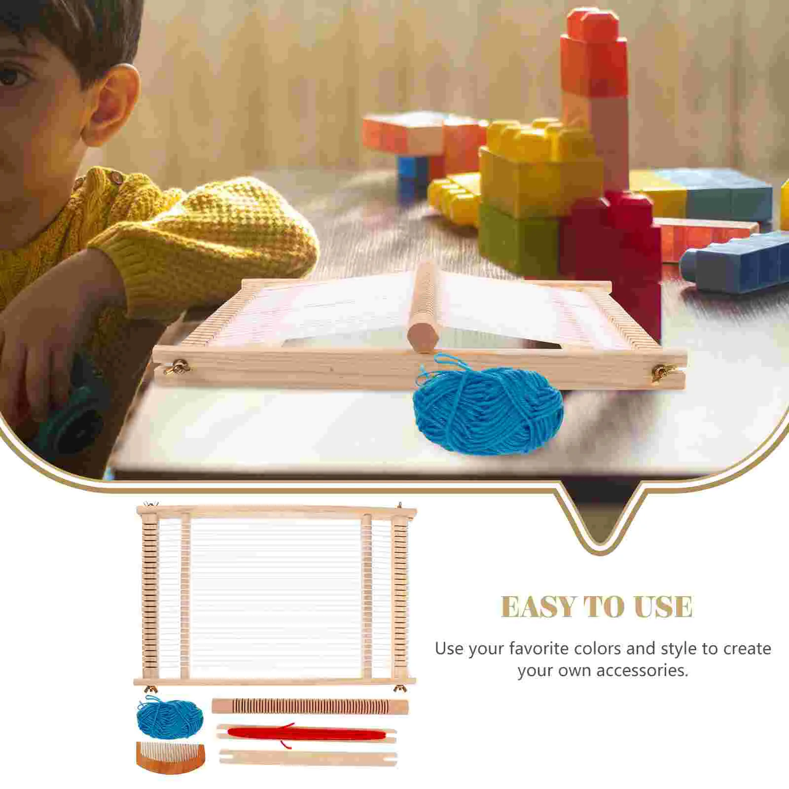 Large Size DIY Hand-Knitting Wooden Loom Toys Children Weaving Machine Intellectual Development Loom Toys(Random Color of Wool)