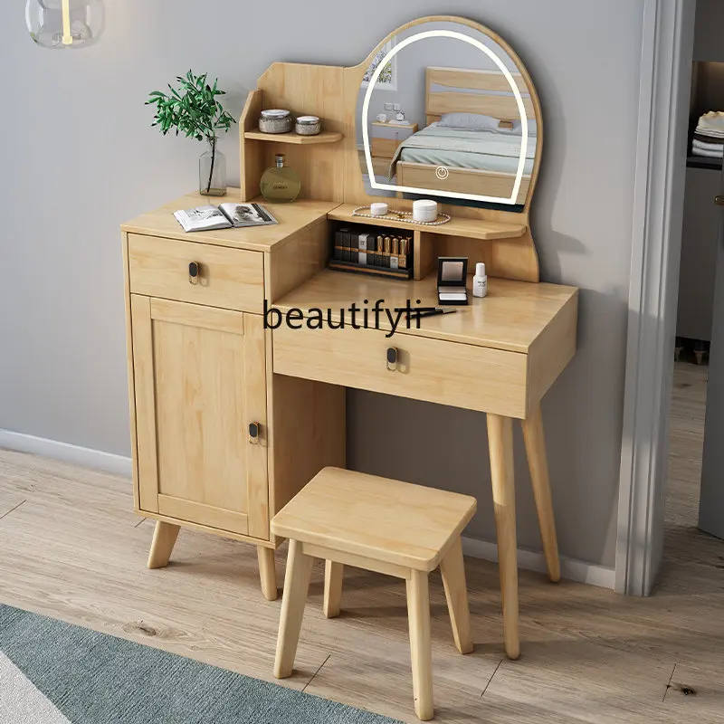 Nordic Solid Wood Dressing Table Home Dresser Cosmetic Cabinet Makeup Table Storage Cabinet Integrated