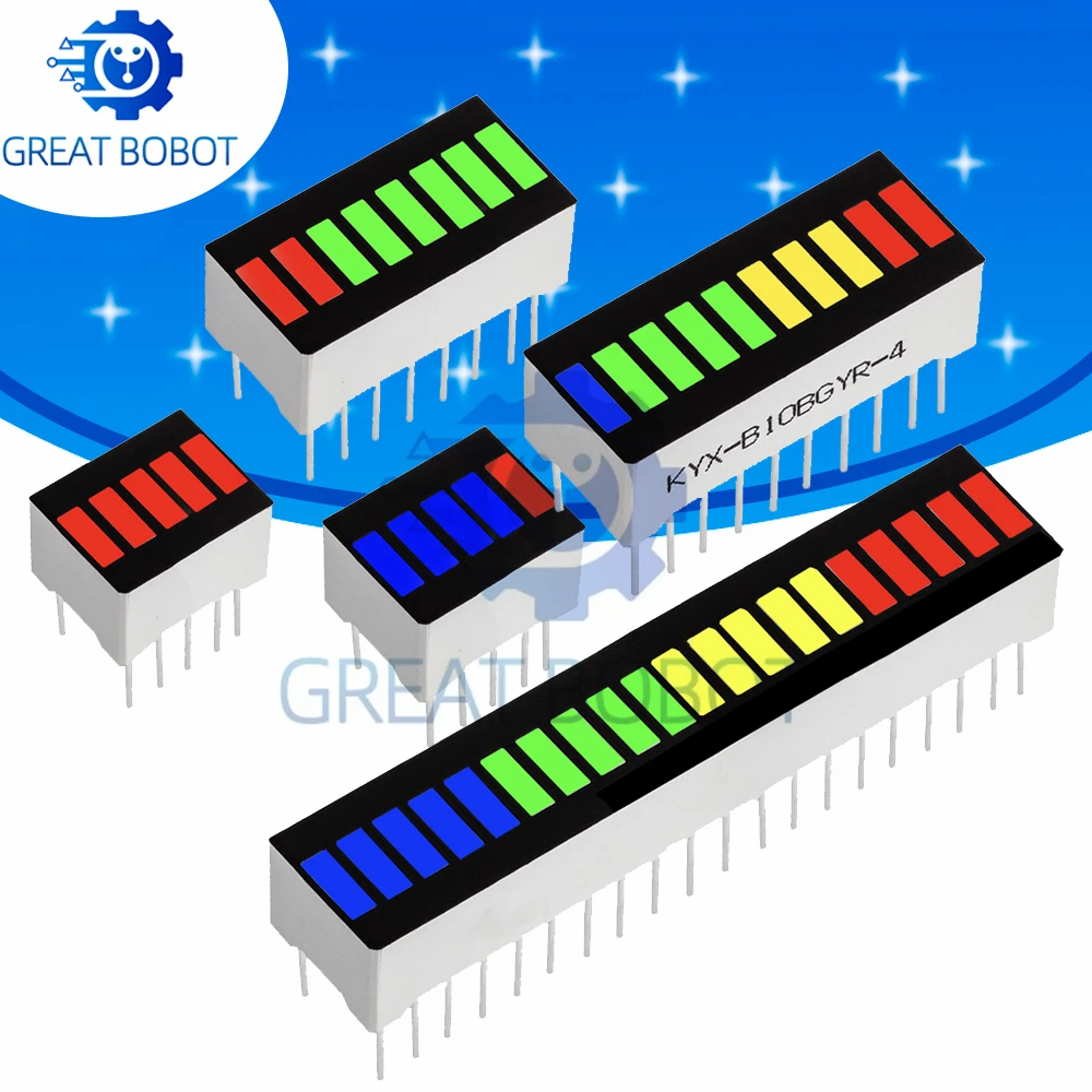 Módulo de exibição de barra LED multicolorido - Indicador de nível de bateria super brilhante de 5/8/10/12/20 segmentos (vermelho/branco/azul)