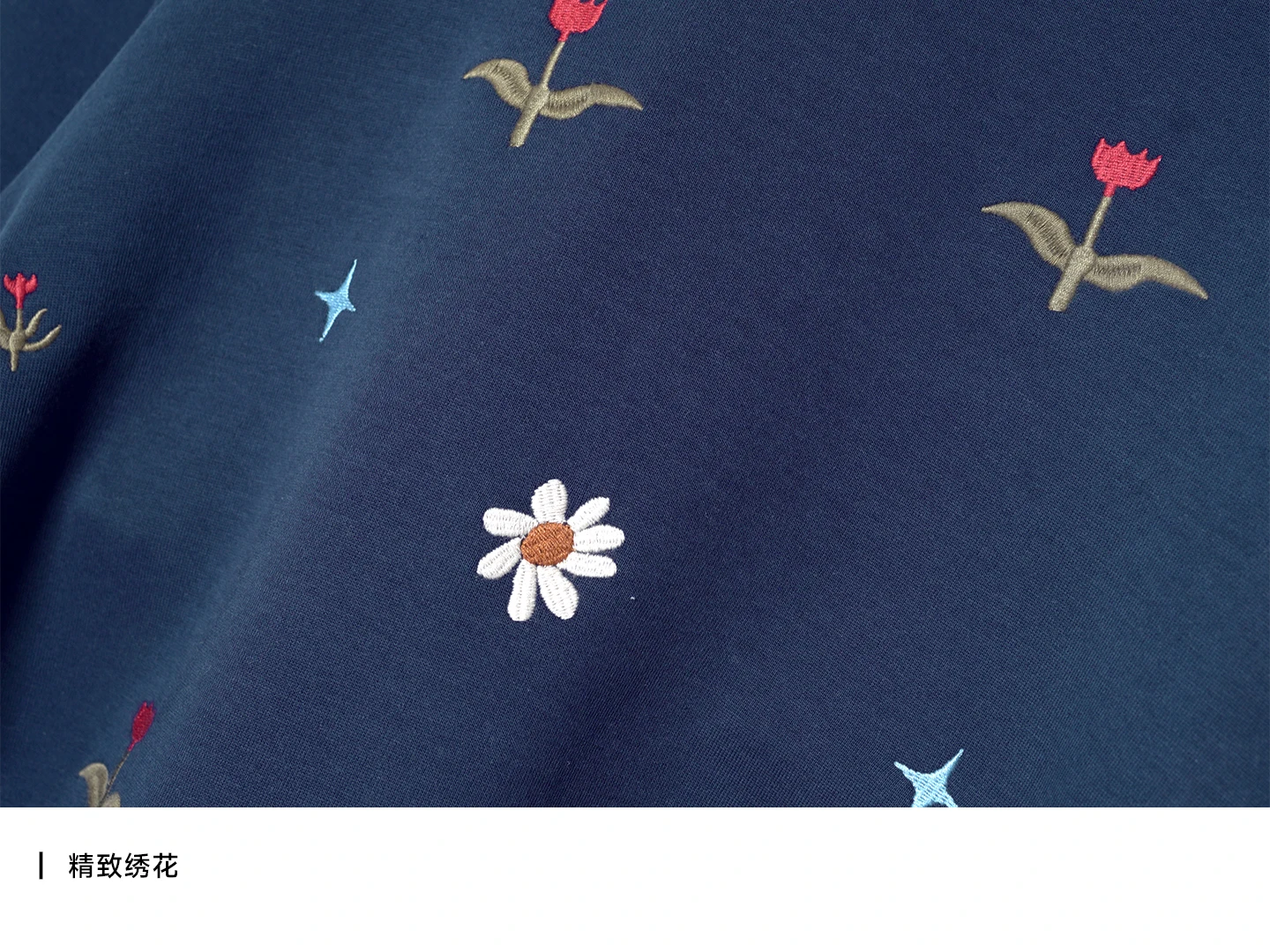 Floral Embroidered Navy Blue Sweatshirt - Casual Daily & Sweet Style Unique & Charming