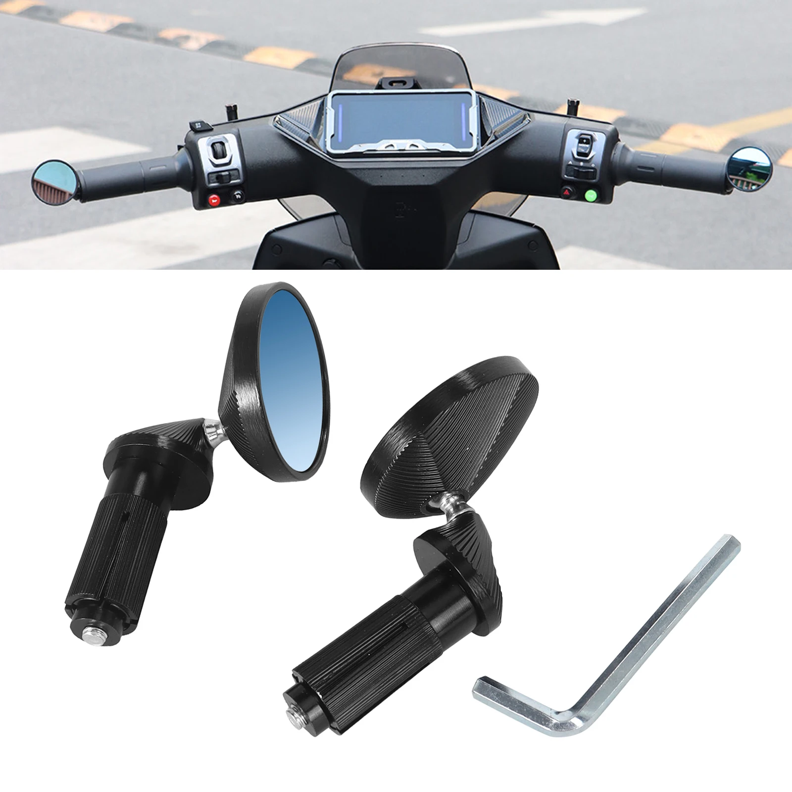 Universal Motorcycle Bar End Mirrors 360 Rotable Eletric Vehicle Wide-Angle Road Cycling Adjustable Handlebar Rear View Mirror
