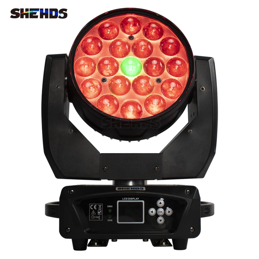 Imagem -02 - Shehds Peças Feixe Mais Lavagem 19x15w Rgbw Zoom Iluminação de Cabeça Móvel com Caixa de Vôo para Discoteca Ktv Festa Equipamento de Iluminação de Palco