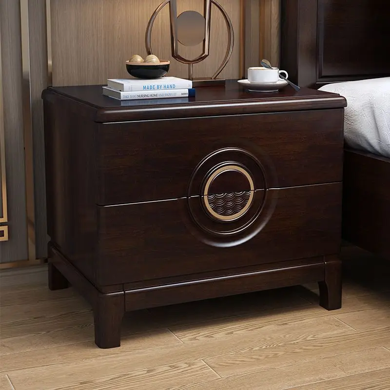 New Chinese bedside table Solid wood two drawers Bedside table Red sandalwood bedroom storage cabinet Zen locke