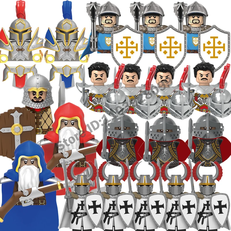 Medieval Figures Building Blocks Heavy Armored Soldiers Templar Knights Roman Infantry Centurion Dwarf Militia Characters Bricks