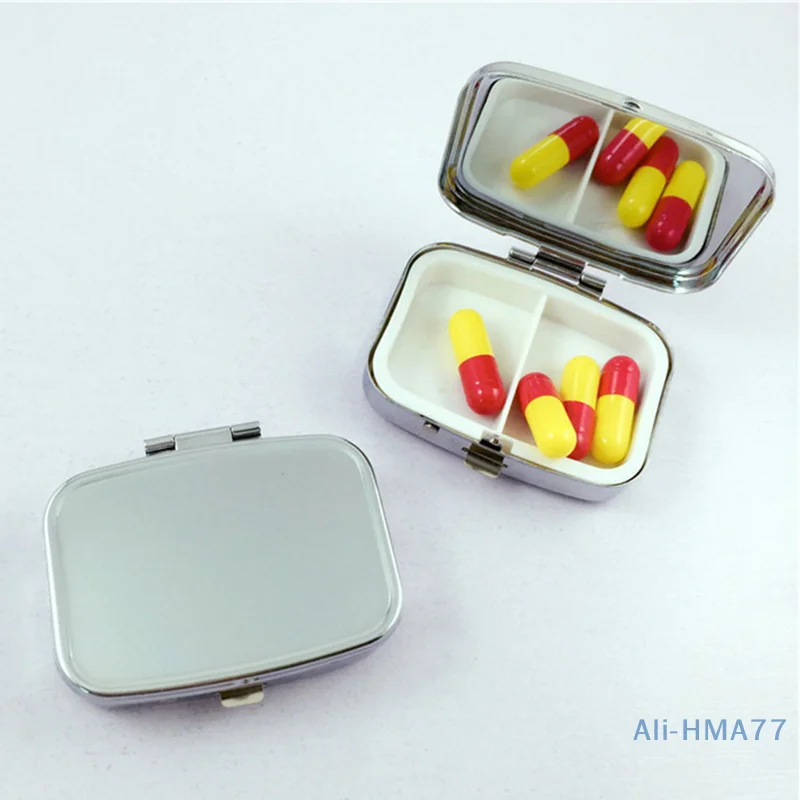 Portable 2/3 Cell Folding Metal Pill Boxes Square Pill Boxes Medicine Organizer Container Medicine Case Splitters Pill Candy Box