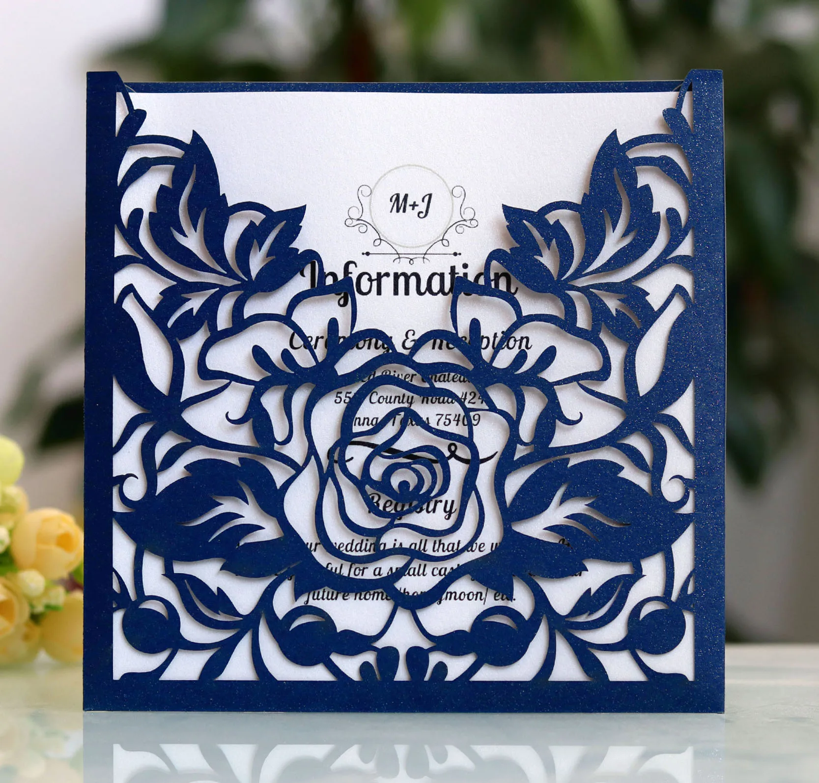 

Pearl Paper Rose Slot Wedding&Engagement Invitation Cards ,50Pcs