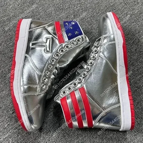 Trump Gold Silvery Sneakers 100% High Quality 2024 MAGA Never Surrender Shoes Basketball Mens Boots Road Shoe Big Size 47 48