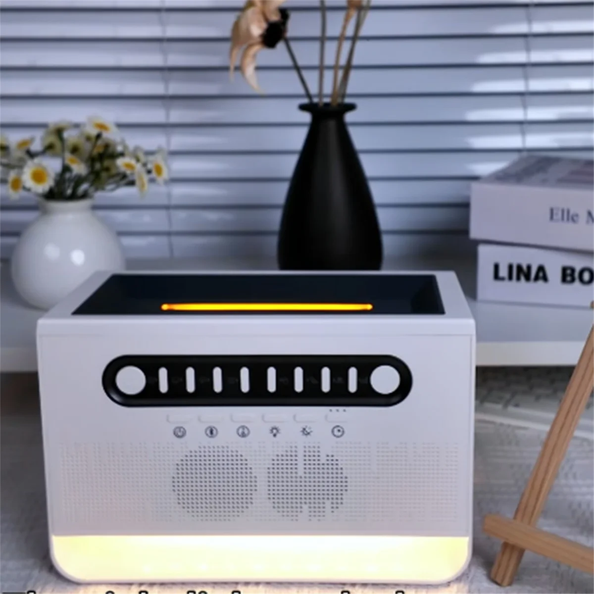 CCDD Humidificador สีขาวเสียงรบกวนลําโพงบลูทูธเดสก์ท็อปสีจําลองเปลวไฟน้ํามันหอมระเหยในร่ม USB Air Humidifier