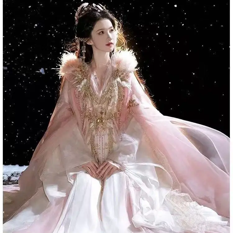 

Tu Qiqi[Golden Pink Robe]Hanfu National Style Grand Ceremony Mythology Series Heavy Craft Ancient Style Immortal Romance Style