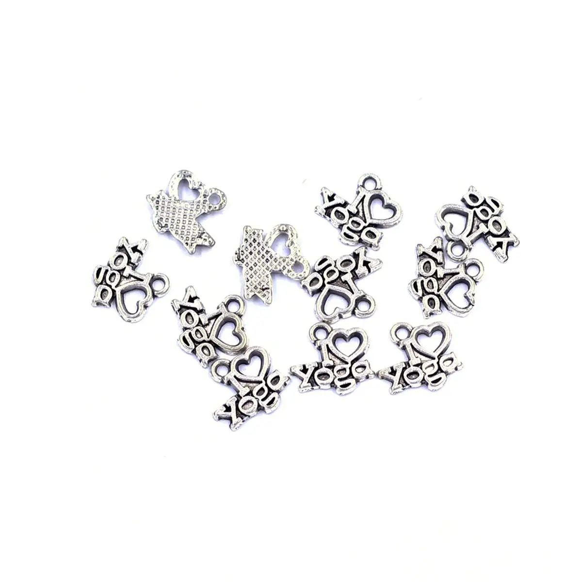 

100PCS 14x13mm Vintage Silver Tone I Love Heart Yoga Charm Pendants DIY Earrings Necklace Jewelry Souvenir Making Accessories