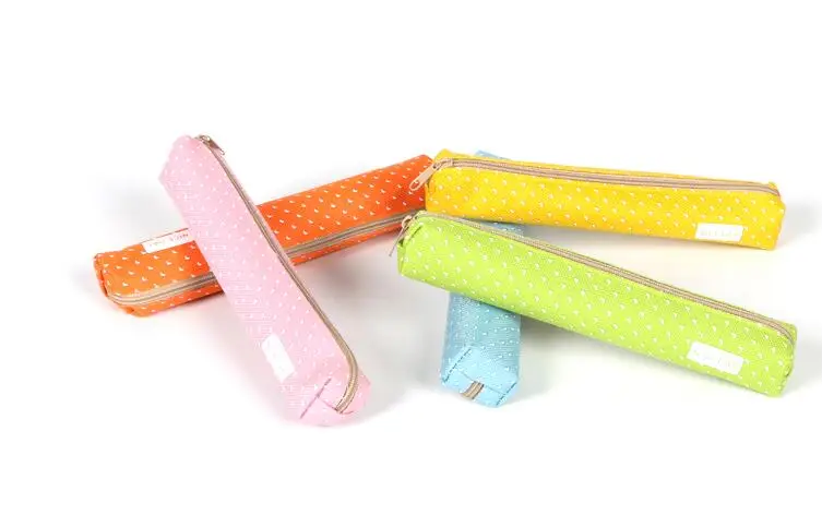 1 Pcs New Cute Candy Color Pencil Case Kawaii Dot Canvas Pen Bag Stationery Pen Pouch For Girls Gift Office School Supplies