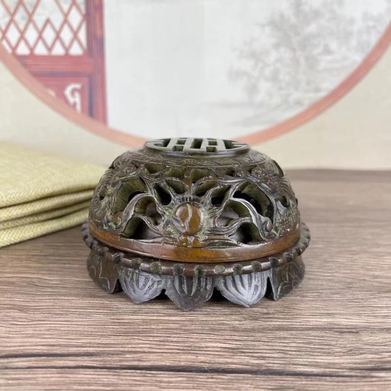 

Copper double-dragon box, round incense ornament, finely crafted home desktop decoration, aromatherapy burner orn