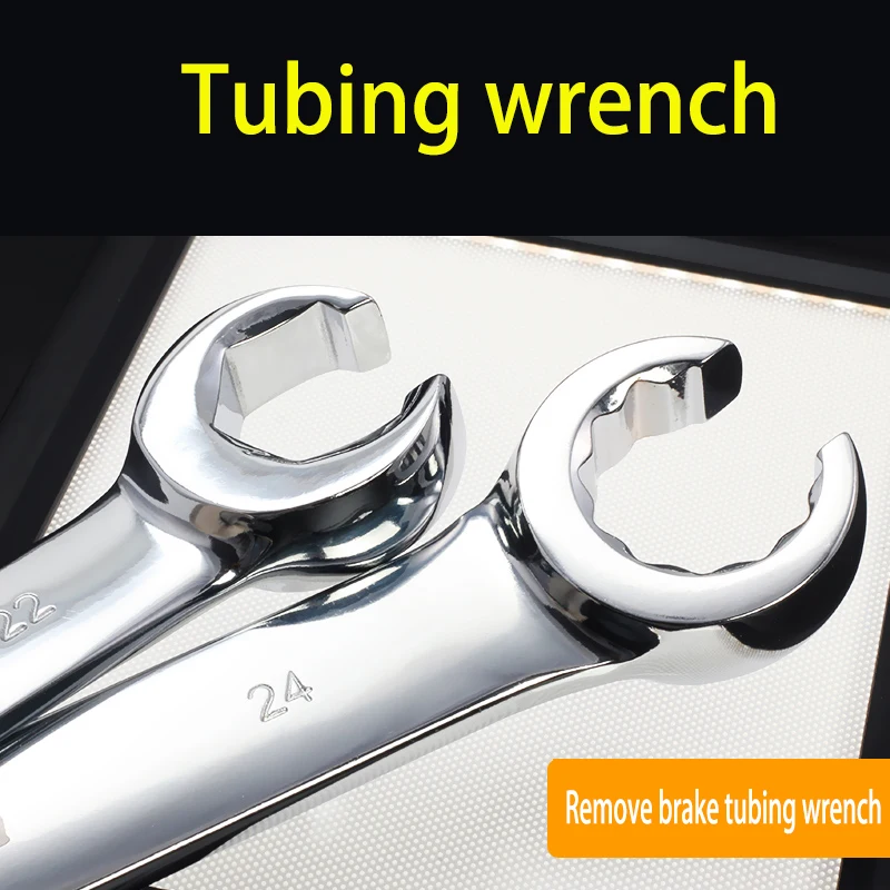 Tubing Wrench Brake Tubing Disassembly Special Wrench Double Head Open Fork Wrench Tool Set Chrome plating Auto Repair Tool