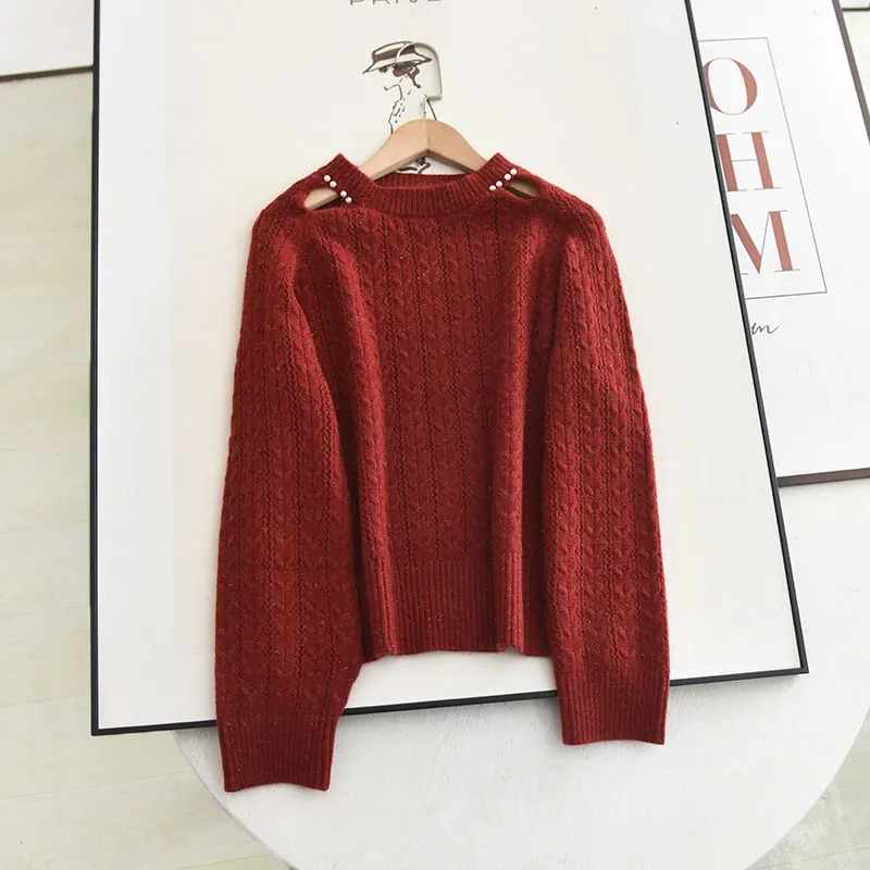 

Красный вязаный свитер с открытыми плечами, дизайн Aosphere Sensation, маленький дизайн Ence Sensation, осень-зима, Новое поступление