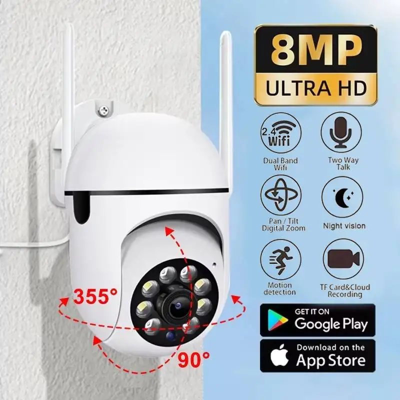 

8MP Wifi IP Camera Two-Way Audio AI Human Tracking Surveillance Camera 8X Digital HD Night Color CCTV Home Security Monitor