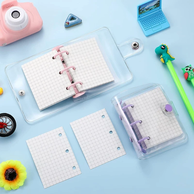 2 Sets Mini Transparent 3 Ring Binder Covers With Inner Paper Mini Binder Pockets Clear Soft PVC Notebook