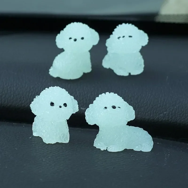 New Glow-in-the-Dark Resin Car Small Ornament Cute Puppy Bichon Frise Cars Center Console Decorations Mini Decorative Parts