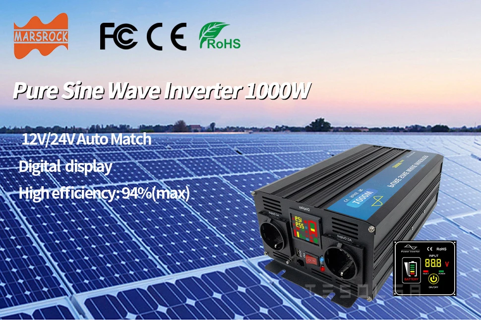 2000W Pure Sine Wave Inverter 12V 24V DC To 220VAC Converter LCD Display USB Socket For Off Grid Wind Or Solar Power System