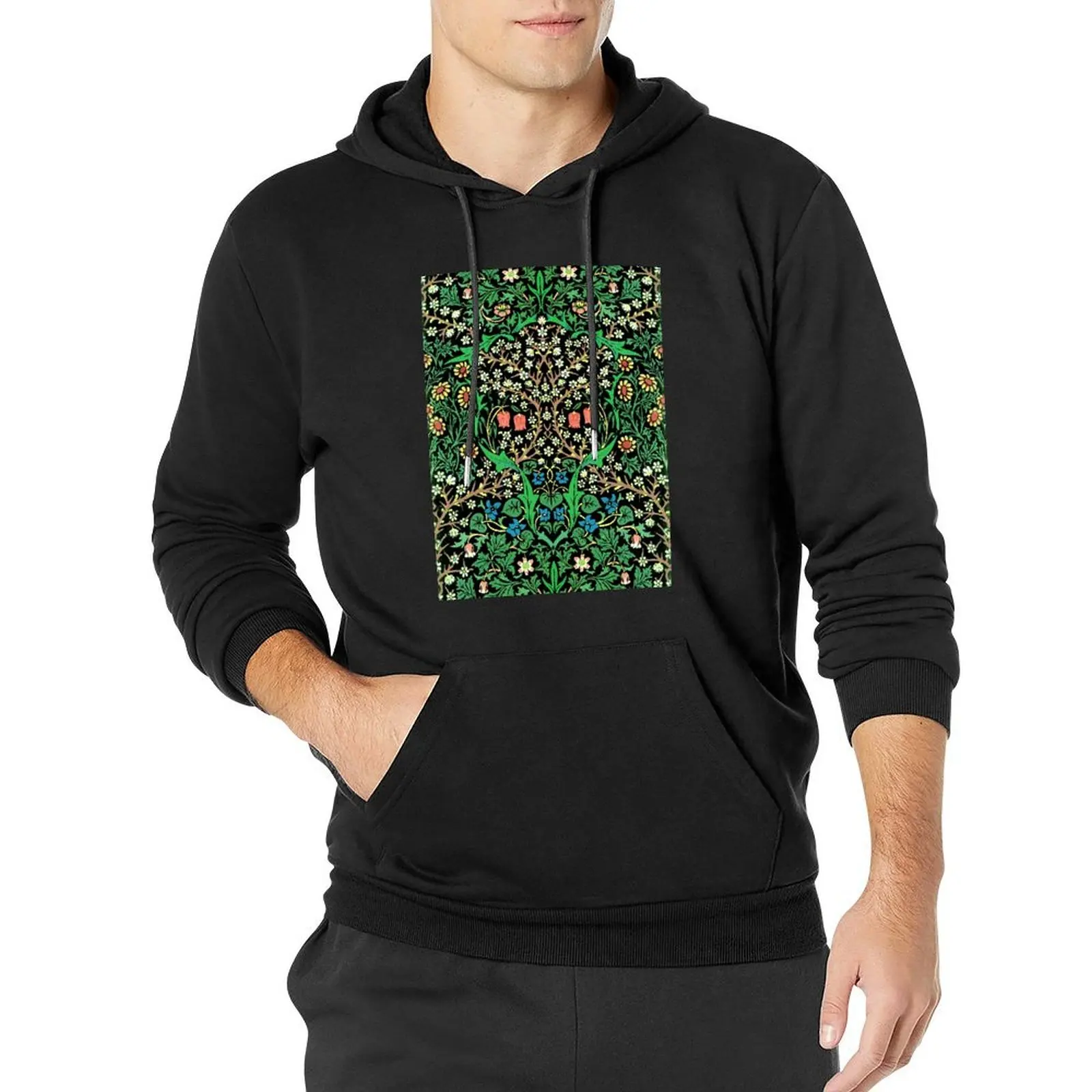 

William Morris Jacobean Floral, Black Background Pullover Hoodie fashion men mens clothing big size hoodie