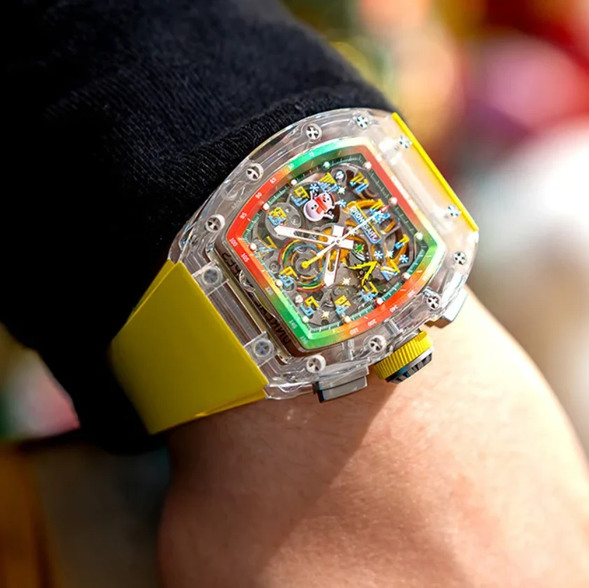 

Мужские часы CRONUSART с хронографом 50 мм * 42 мм, рождественские механические часы Tonneau с сапфировым корпусом, ремешок из фторкаучука, ограниченная серия