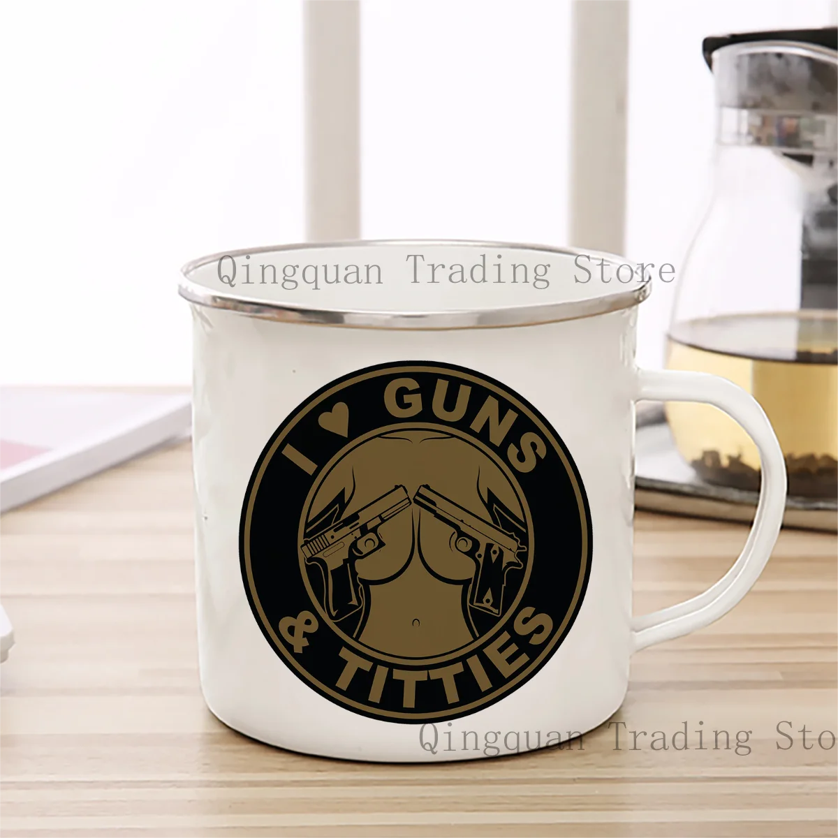 I Love Guns And Titties Enamelled cup Coffee Mug 11oz Ceramic Coffee Tea Cocoa Cup Handle Tea Drink Cup