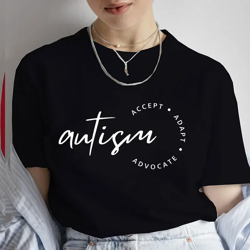 Autism Awareness Short Sleeve Tees Casual Female Clothing Graphic Tops Women Streetwear Oversized Fashion Autism Accept T-shirt