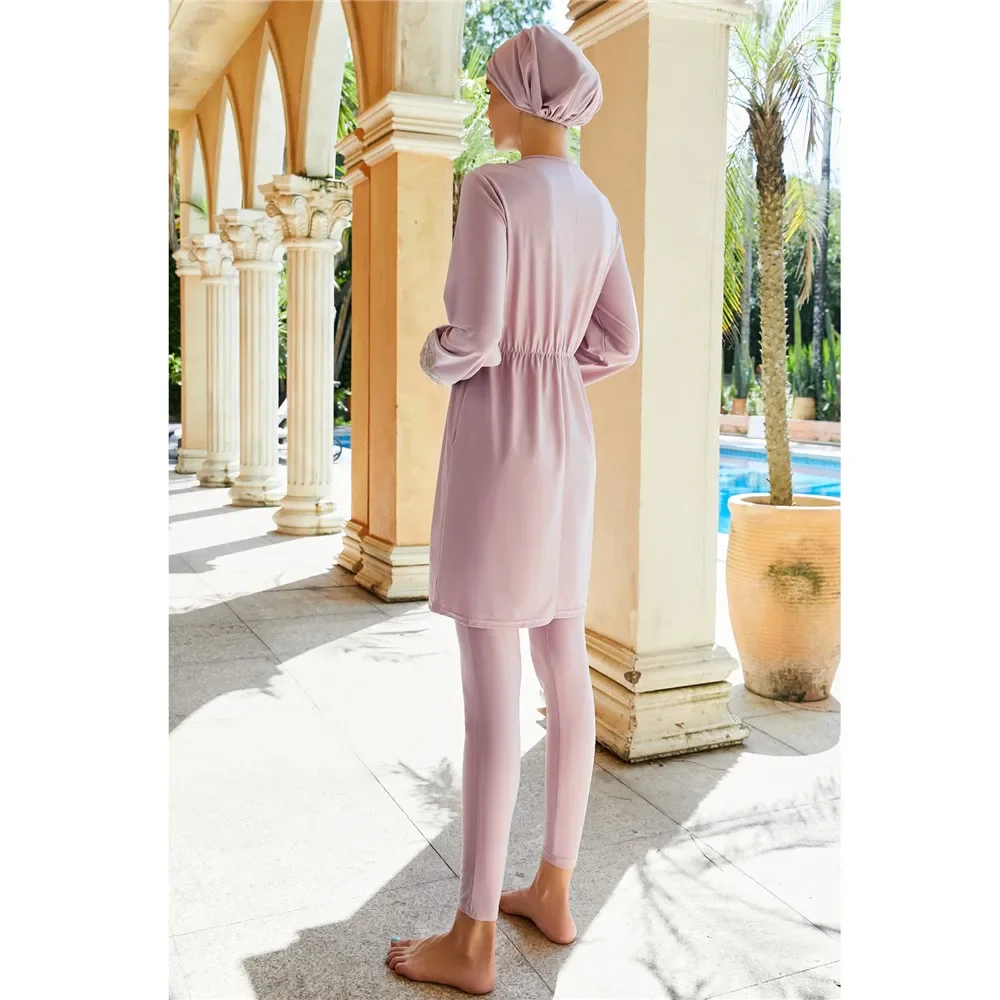 Burkini Arabe 3 Pièces pour Femme Musulmane, Ensemble de Maillots de Bain, Hijabs, Manches sulf, Pantalon en Y, Chapeau, Vêtements de Plage Islamiques, Couverture Complète