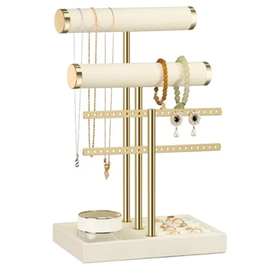 3 Tier Bracelet Holder Display - Detachable T Bar Beige Velvet Bracelet Holder, Jewelry Holder Organizer for Bracelet, Necklace