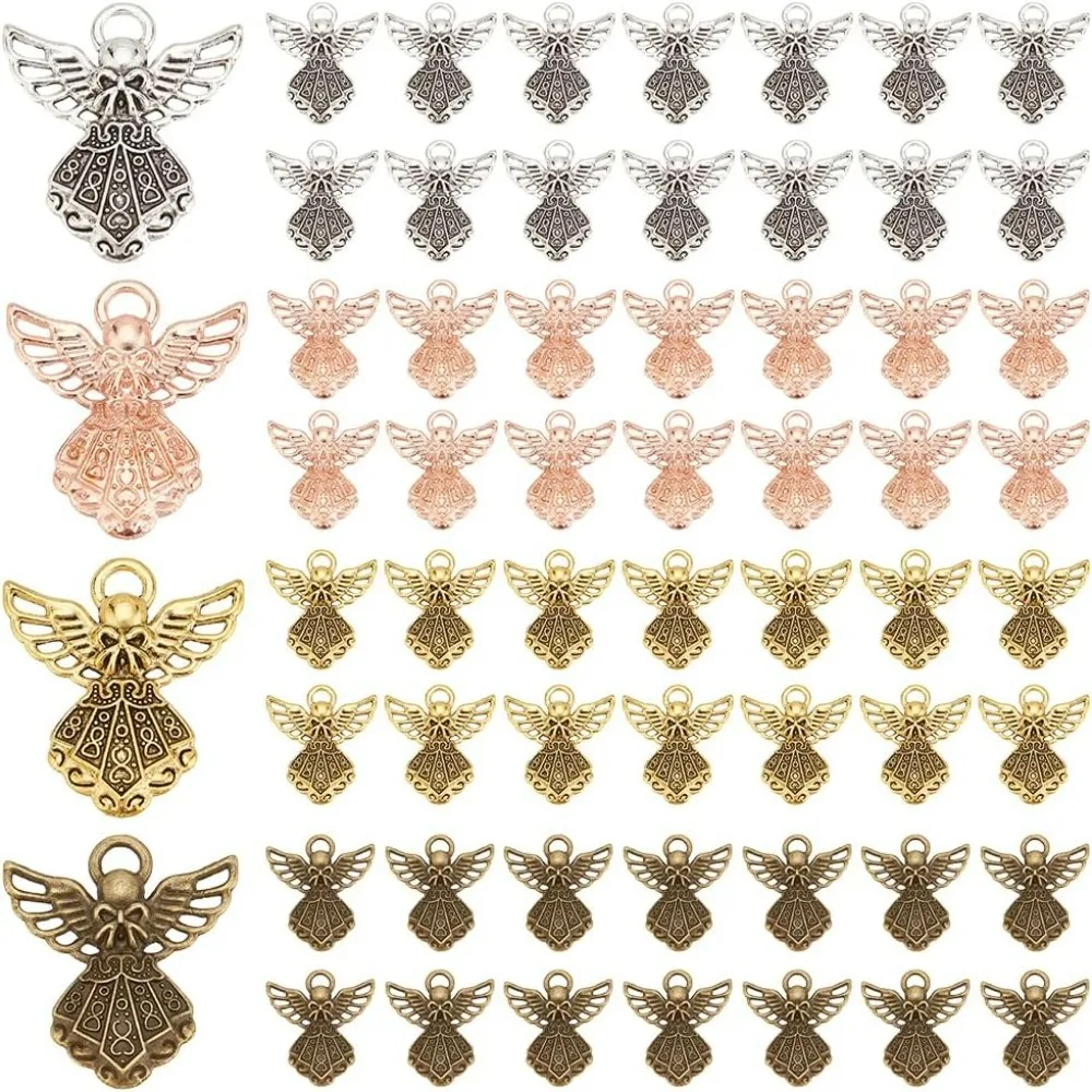 80pcs 4 Colors Angel Charm Pendants Metal Wings Pendants Fairy Dangle Charms Easter Pendants Style