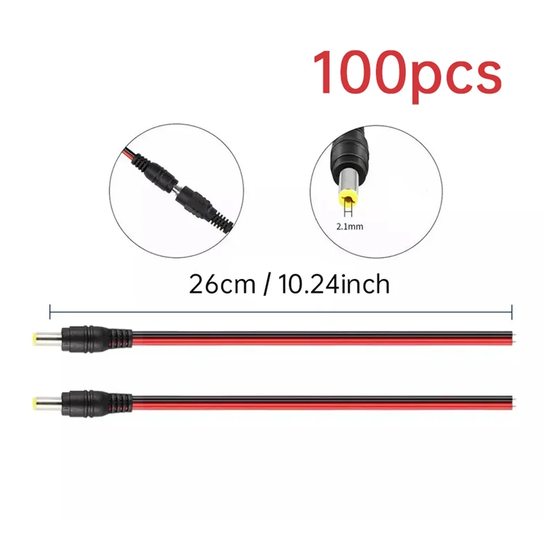 

A45U 100PCS DC Power Pigtail Cable Plug 100PCS Male Connector 18AWG 2.1Mm X 5.5Mm 12V 5A Surveillance Camera Power Cable Plug