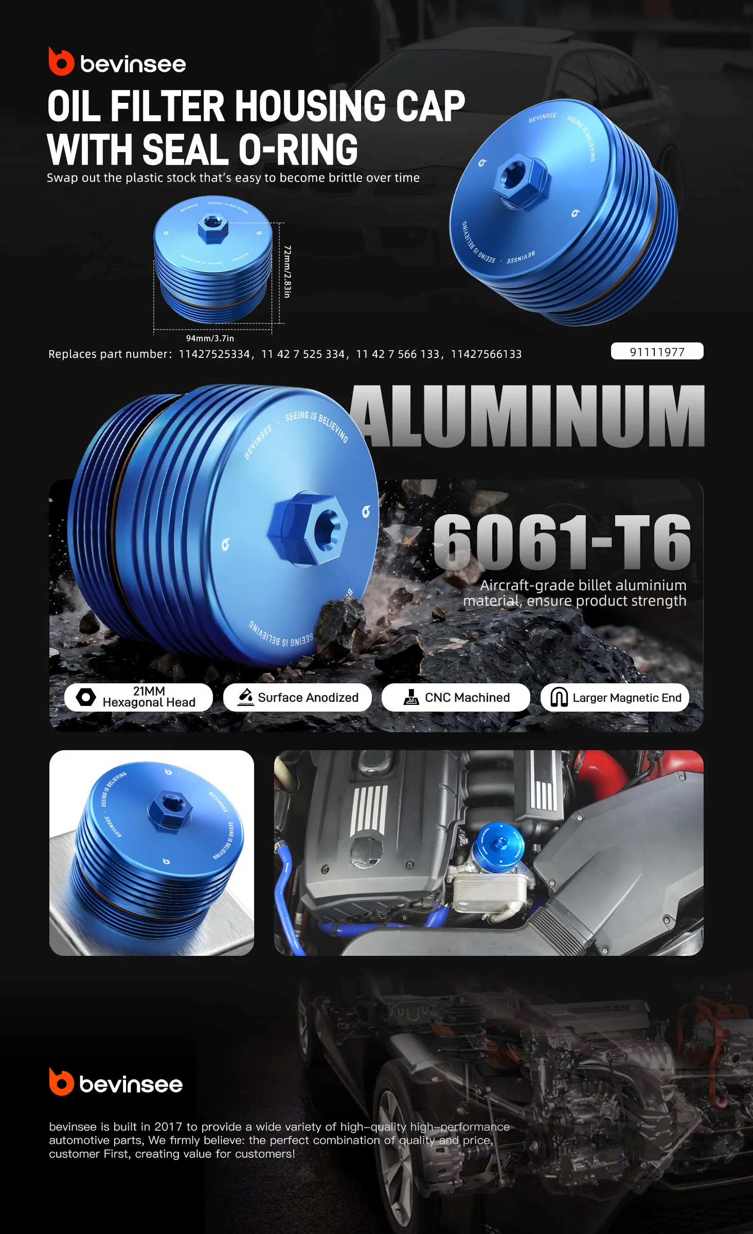(EU-Lager) Aluminium-Ölfiltergehäusedeckel für BMW N54 N52 E90 E92 E93 E87 E60 F20 F30 F20 F36 Z4 E85/E86 E89 X1 E84 X5 E70 F15 – Detail 3