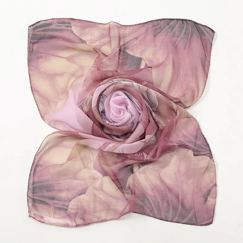 Lotus Print Chiffon Scarf Fashionable Lightweight Neck Scarf For Women Summer Neck Sun Protection Silk Scarf Shawl 150*50cm