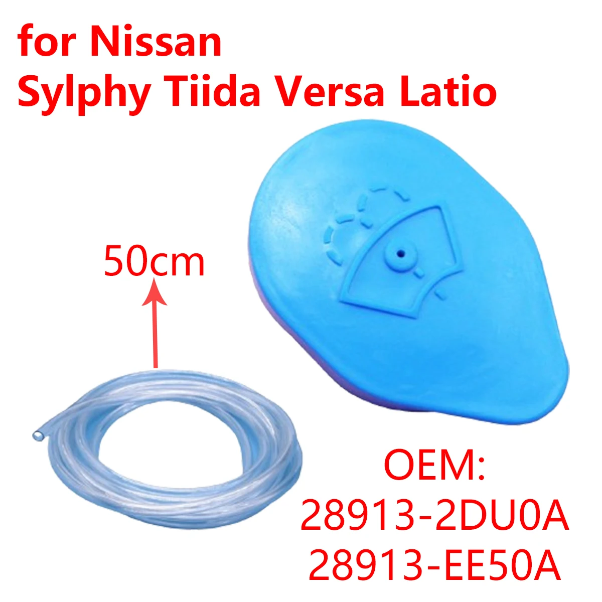 28913-2DU0A Car Windshield Washer Fluid Reservoir Tank Cap Lid with 50cm Tube for Nissan Sylphy Tiida 2006-2019 28913-EE50A