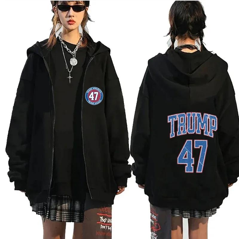 Trump 47th President Full Zip Hoodie Sweatshirt, Political Hoodie, Voting Gift, 2024 Sweatshirt, Maga 45 47 Sweatshirt, Unisex