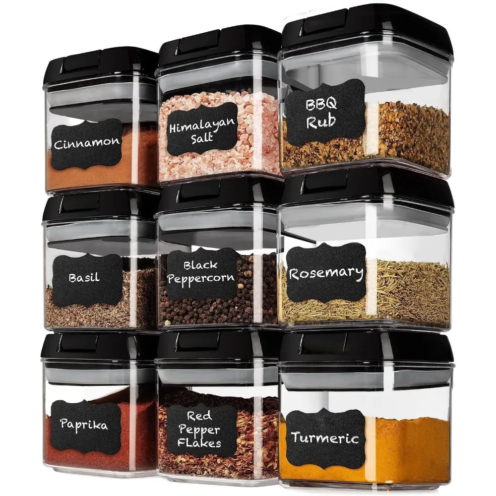 

9-Piece Airtight Food Storage Containers Set - BPA-Free Clear Plastic for Snacks, Spices, Coffee & Tea - 0.5L Capacity