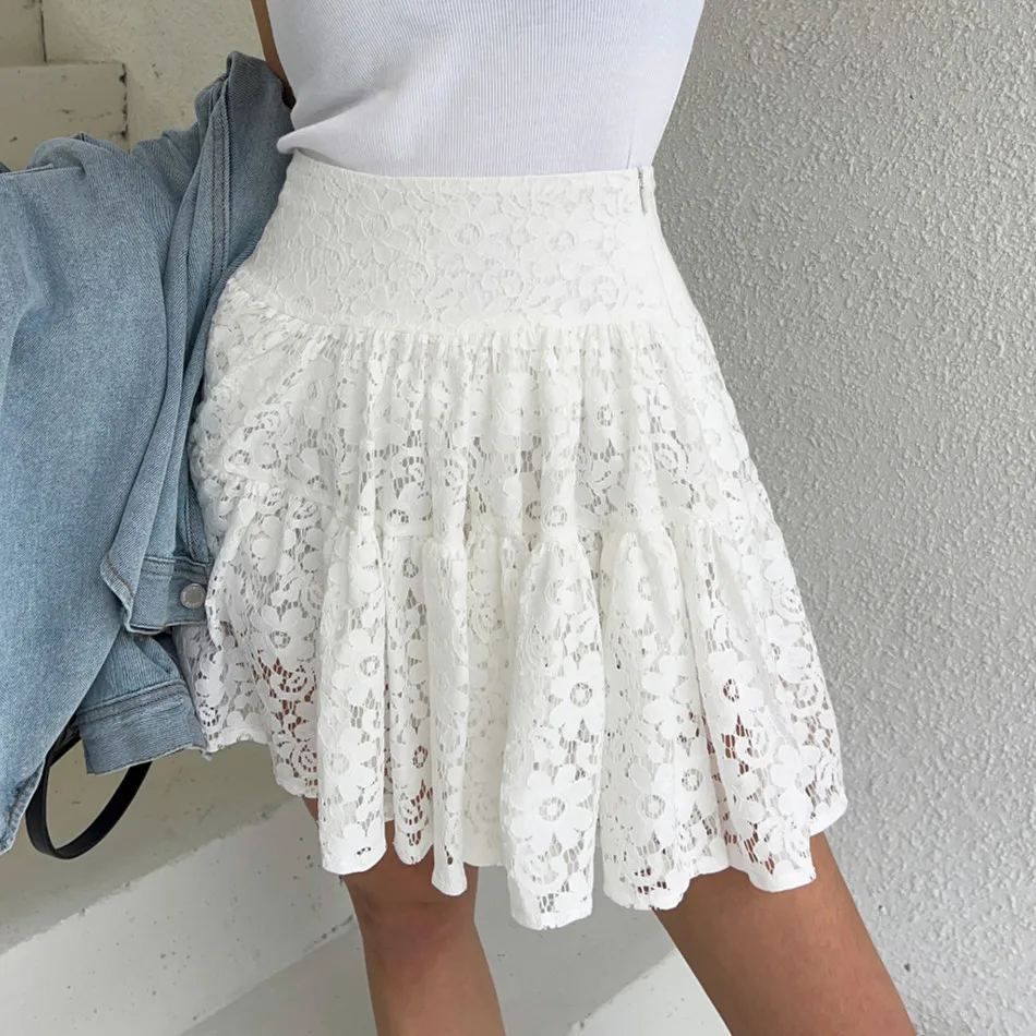 

Юбка А-силуэта с эластичным поясом и кружевом, универсальная, женская, модная, весна-осень-зима, корейский стиль, для ношения под одеждой, стандартный крой