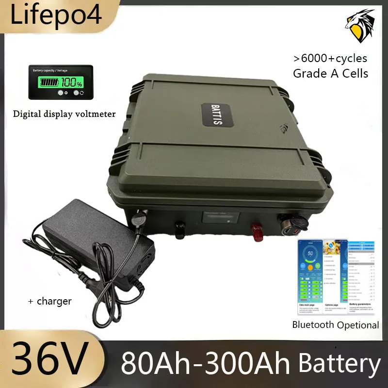 

36 В LiFepo4 100 Ач 80 Ач 120 Ач 150 Ач 200 Ач 300 Ач литиевая батарея с Bluetooth BMS для рыбацкой лодки, пропеллера, солнечной системы RV