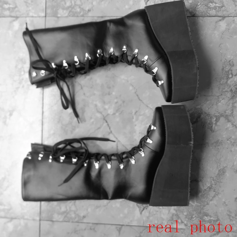 ASILETO knee Boots Women motorcycle boots wedges shoes platform High Heels Shoes lace up botas zapatos S750 image 6