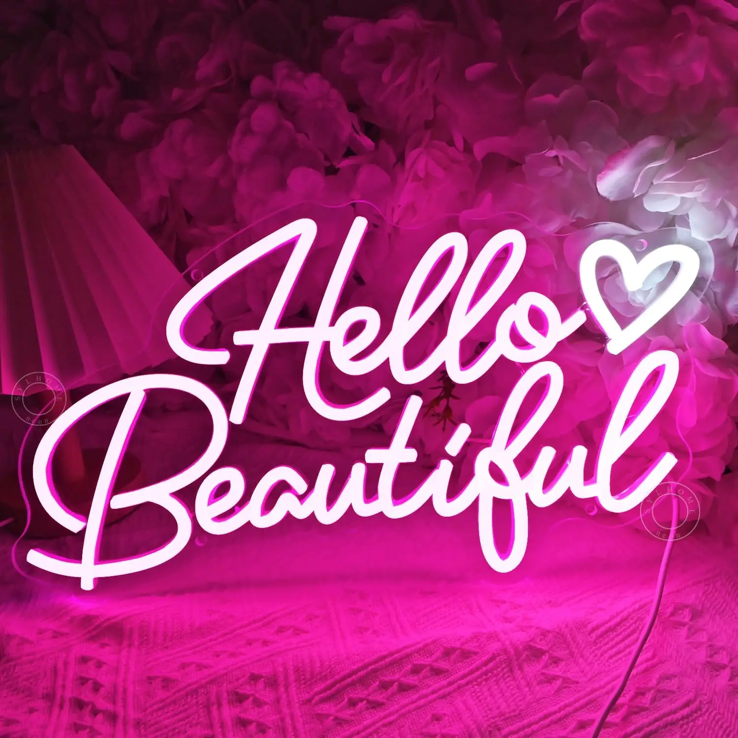 Hello Beautiful Neon Sign USB Wall Light Dimmable LED for Bedroom Vanity Beauty Room Boutique Hotel Flower Shop Cafe Party Gift