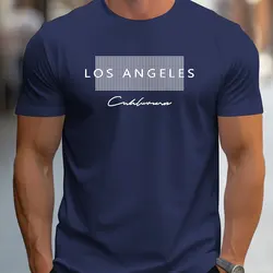 Men's summer loose fit large Los Angeles Graphic printed slim fit casual sports round neck short sleeved T-shirt top