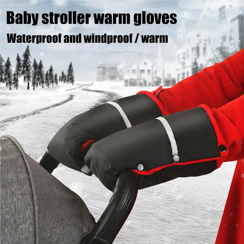 

Stroller Hand Muff Gloves Waterproof Pram Double Button Reflective Baby Carriage Pushchair Mittens for Parents