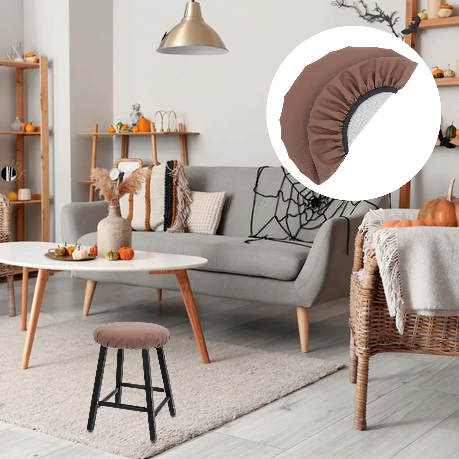 

Round Stool Chair Cover Elastic PU Waterproof Barstool Protector Slipcover for Office Salon Footstool Diameter 34-35cm
