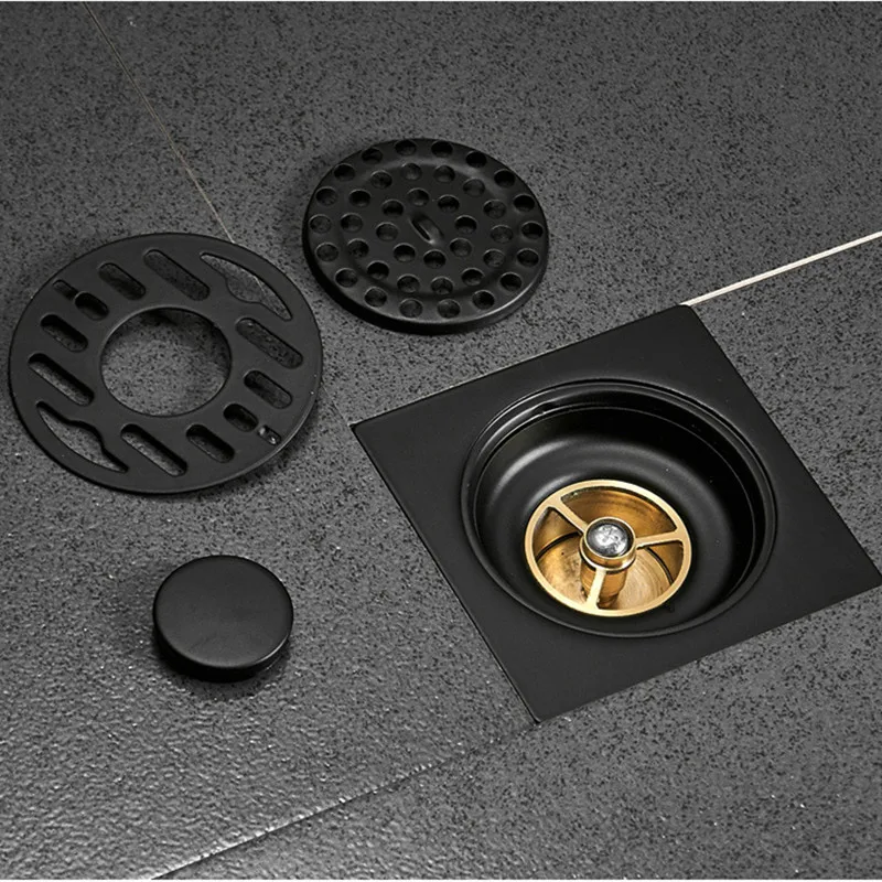 Invisible Bathroom Stainless Steel Shower Floor Drain 10CM Square Anti-Odor Matte Black Anti-Clogging Drainer Accessory