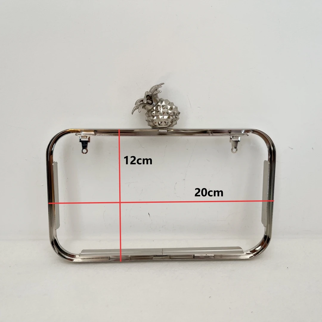 Antique DIY Bag Accessories Rectangle Metal Box Clutch Frame with Black Plastic Shell And Pineapple Top Head Purse Frame Mold