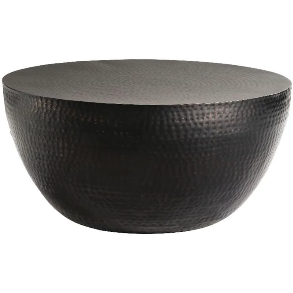 

Metal Hammered 32 Inch Coffee Table in Black – Modern Living Room Drum Center Coffee Table