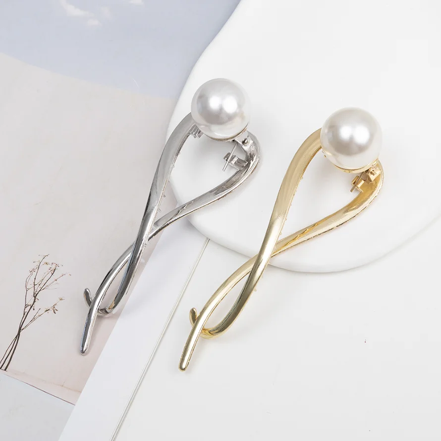 Fashion Metal Pearl Hair Clip Pins Wedding Hair Styling Tools Women Girls Barrettes Banana Twist Clips Hair Bun Jewelry Dropship