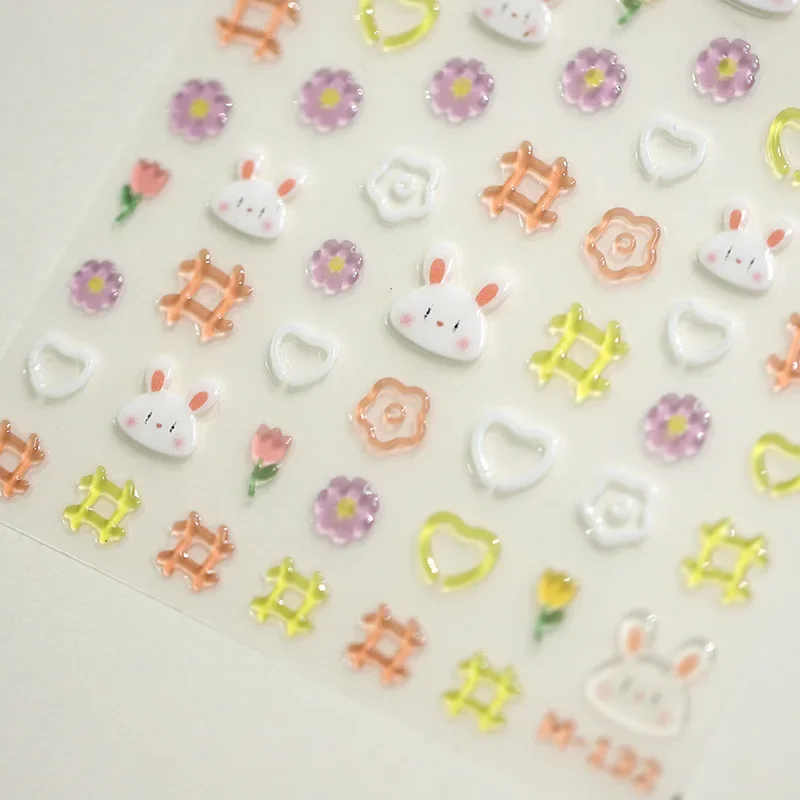 Jelly Cute Rabbit Flowers Cartoon Cat 3D autoadesivo Nail Art Sticker Lovely Bunny Panda Lion Tiger Dog Cat Pig Manicure Decal