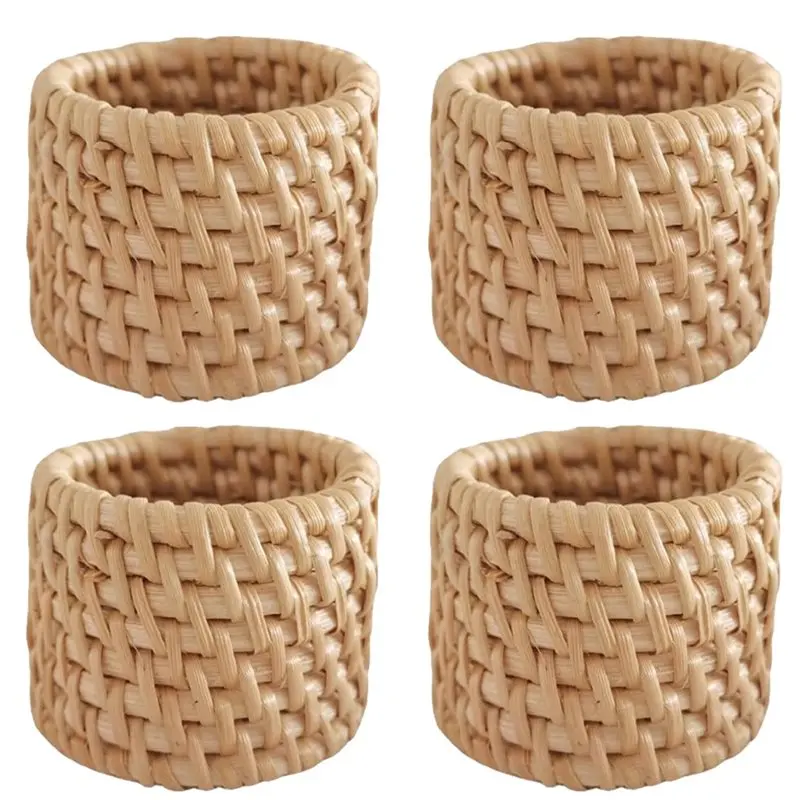 

ABVC Woven Rattan 4Pcs Napkin Ring Set Handmade Natural Wicker Napkin Holders For Party Banquet Dinner