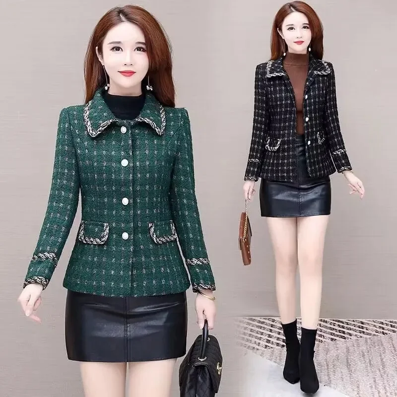 

2024 Spring Autumn Fashion Small Fragrant Style Short Coat Female New Temperament Korean Casual Tweed Jacket Women Woolen Coat